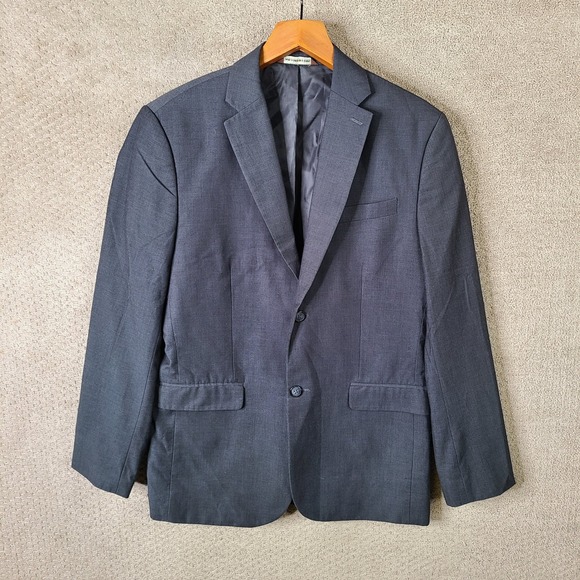Perry Ellis Jacket Mens 40R Blue Classic Fit Blazer Nailhead Poly Blend 2 Button - Picture 1 of 10